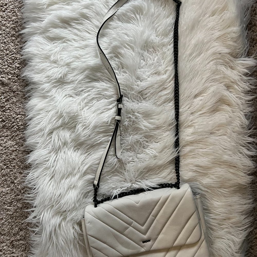 White DKNY Faux Leather Crossbody with Black Hardware
